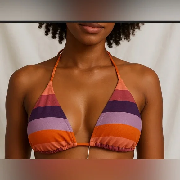 Gottex Purple Orange and Pink Striped Shimmer Triangle Bikini‎ Top Size 12 new - Picture 3 of 3